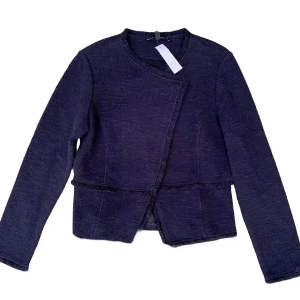 White House Black Market Tweed Top Blazer Raw Asymmetrical Hem Jacket L